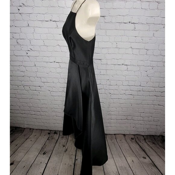 Lulus Black Satin High Neck Strappy High Low A-Line Flowy Cocktail Dress Gown XS - Picture 12 of 13
